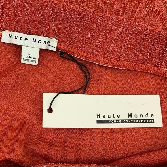 NWT Haute Monde Metallic Orange Stretch Knit Mini Skirt - Picture 5 of 8
